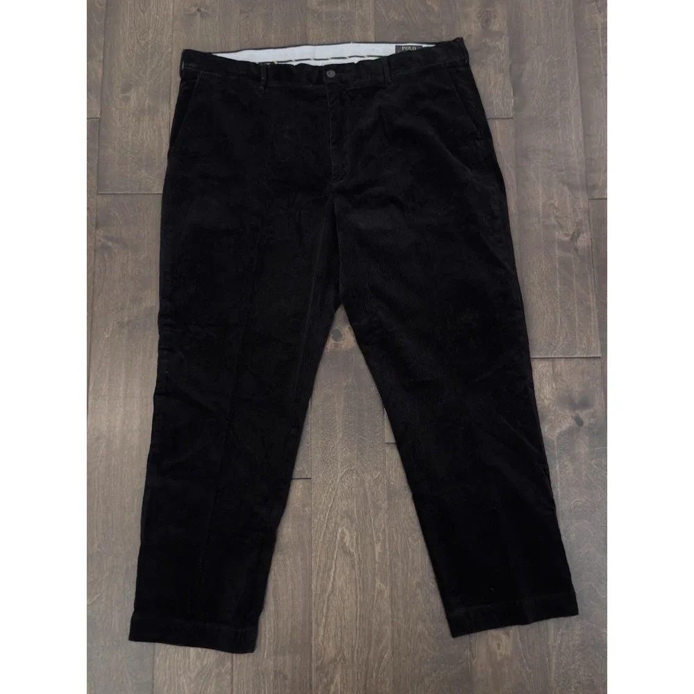 Polo Ralph Lauren Mens Black Corduroy Stretch Classic Fit Pants 40X30 Flat Front